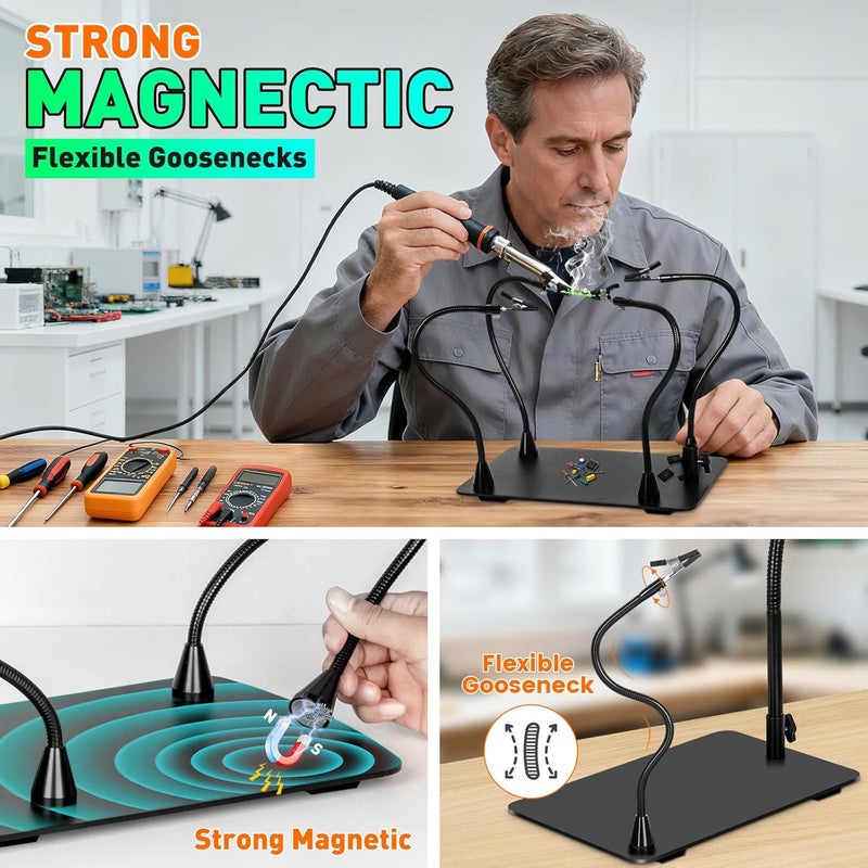 KUVRS 30X/12X Bifocals Magnifying Glass with Light and Stand, 14.2'' Magnetic Soldering Helping Hands, 5 Color Stepless Dimmable, Large Base & Clamp LED Magnifier for Repair Craft Hobby Model Painting - Image 5